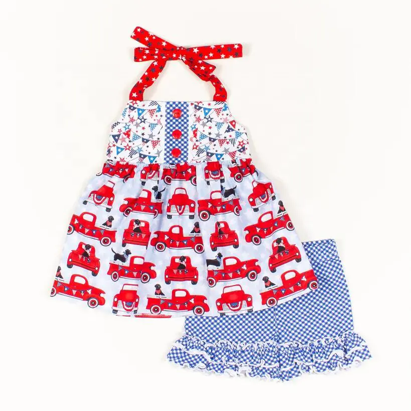 2022 Boutique remake giggle moon remake patriotic clothing wholesale children's girl summer July 4th outfit sets