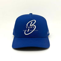 Stevige koninklijkblauwe hoge kroon katoenen baseballcap met aangepaste 3D script borduurlogo, gebogen klep, snapback sportpet