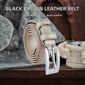 Nuevo Cinturón Casual de Cuero Vacuno Negro Marrón con Hebilla de Caja Plateada de Cierre Automático para Hombre, Impermeable y Duradero - Product Image 2