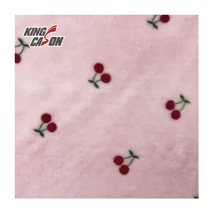 KINGCASON Wholesales Cherry Print Pink Flannel Fleece Fabric for Night Gown Sleepwear