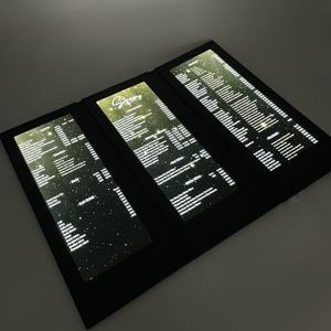 नई डिजाइन फैशन चमड़े के नेतृत्व में मेनू कवर रेस्तरां के लिए <span class=keywords><strong>3</strong></span> पृष्ठों प्रकाश रिचार्जेबल पेटेंट उत्पाद - Product Image 3