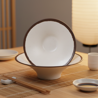 Bol à ramen conique en mélamine de 6,4 pouces avec bord brun, nouveau style