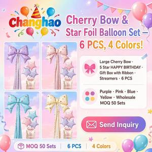 Set de 6 Globos de Mylar con Borlas, Lazos y Estrellas, Estilo Femenino y Adorable, Decoración para Fiestas de Cumpleaños, Ambiente Dulce - Product Image 4