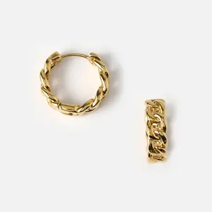 Elegant Korean Solid Silver 925 Minimalist Gold Plated Link Chain Huggie Earring