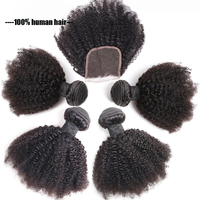 Prêt à Expédier Cheveux Humains Brésiliens Vietnamiens Afro Crépu Bouclé 1B en Faisceaux avec Closure Bruts Non Transformés Extensions 4B 4C Style Bande Adhésive