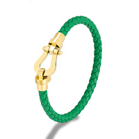 Bracelet en cuir PU tressé bleu FRED avec fermoir à crochet plaqué or, style classique unisexe