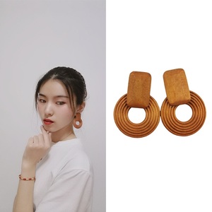 Anting-anting gantung rotan kayu wanita vintage, perhiasan kayu buatan tangan geometris NR-ZY92, aksesori fesyen - Product Image 6