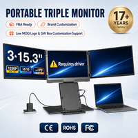 Écran d'extension triple pour ordinateur portable, 15,3 pouces IPS FHD USB-C, pour programmation en paire et affichage collaboratif, OEM d'usine, marque blanche, approvisionnement en gros