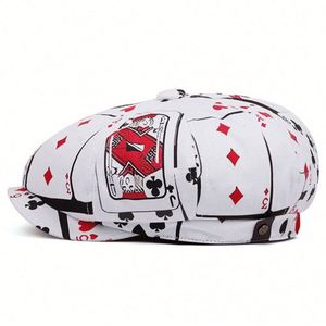 2024 British Vintage Printing Playing Card Beret <b>Hat</b> Fashion Canvas Newsboy <b>Hat</b> - Product Image 5