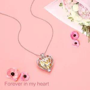 925 Sterling Silver Hollow Urn Memorial Women'S Heart Pendant Necklace Cremation Jewelry For Ashes