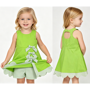 En stock: Vestido de yoga sin mangas con volantes y lazos de color liso para niñas, ropa deportiva al por mayor, ropa de moda para boutique, ropa de juego para niños. - Product Image 4