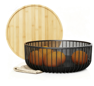<span class=keywords><strong>Cesta</strong></span> de Frutas de Bambú con Tapa de Madera SINCERE, 11.4\"x11.4\"x4.5\", Contenedor de Almacenamiento <span class=keywords><strong>para</strong></span> Encimera de Cocina, Cestas de Alambre Metálico <span class=keywords><strong>para</strong></span> Frutas - Product Image 4
