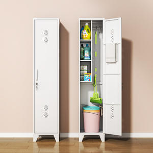 Gabinete de Limpieza de Acero Inoxidable QJG de 3 Niveles con Doble Puerta Multifuncional para Almacenamiento de Escobas, Fregonas y Aspiradoras - Product Image 2