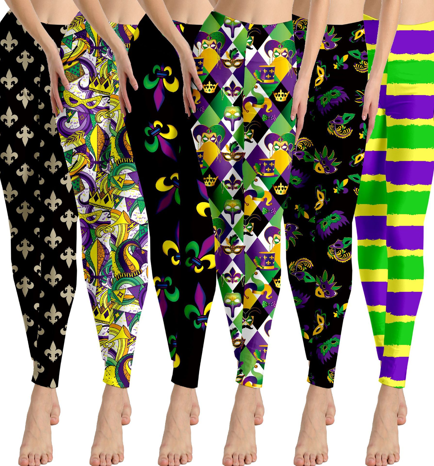 Custom Plus Size Naadloze Digitale Print Nieuwe Orleans Mardi Gras Damesleggings