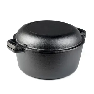 Pre-seasoned Dual Handle Dutch Oven Cast Iron 2 In 1 Casserole Cast Iron Double Dutch Oven