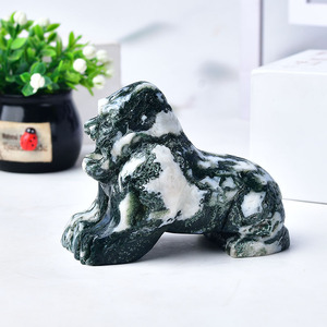 Vente en gros de sculptures d'animaux en pierres de cristal naturelles, sculptures d'animaux en agate mousse, gorille, pour décorations de table - Product Image 5