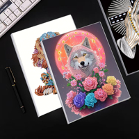 Cahier d'art diamanté à motif de loup extra large-Kit de peinture à points 5D, cadeau d'artisanat pour adultes