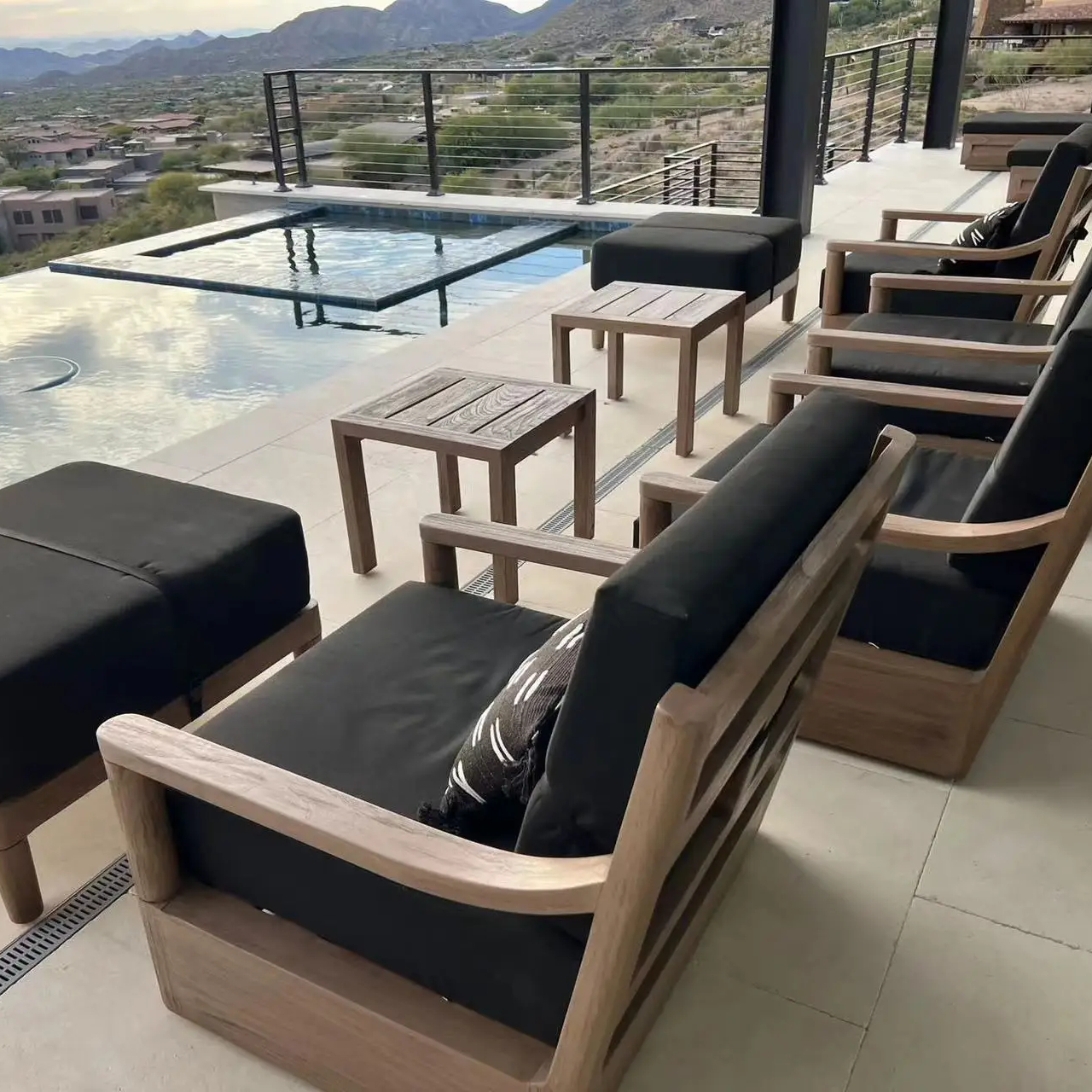 All weather waterproof teak wood outdoor hotel furniture garden terrace hotel partition outdoor sofa set