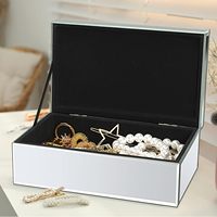 Boîte à bijoux miroir en verre diamant de grande taille Organisateur de rangement classique simple Boîte à bijoux miroir de luxe haut de gamme