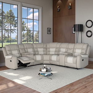 Modern L-Shaped Corner Recliner Sofa Set with Faux Leather Reclining Function <b>Storage</b> Console Durable Design - Product Image 6