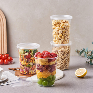 Clear <b>Plastic</b> 32 oz Storage Box Jar PP Soup Salad Bowl Disposable Food Bucket Tamper Proof Evident Deli <b>Container</b> With logo <b>Lid</b> - Product Image 4
