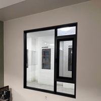 UK Pas24 Marco de aluminio negro personalizado Doble acristalamiento Ventanas resistentes a impactos Diseño moderno Puertas de cortina colgantes