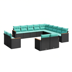 Ensemble de canapés de patio en polyrotin noir, 13 pièces avec coussins, meubles d'extérieur au design contemporain - Product Image 1