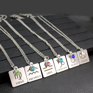 De moda del encanto regalos de cumpleaños de las mujeres de plata de cadena de acero inoxidable piedra colgante signo del zodiaco collar - Product Image 2