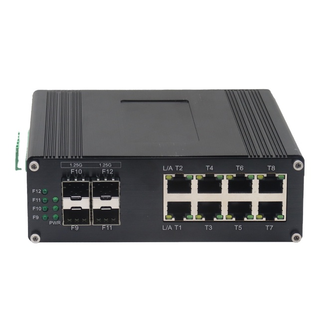 Industrial 8 Ports L2 Managed Gigabit Fiber Switch with 4 1000Base-X SFP Slots Layer 2+ Web Management Network Switch 12-48V DC