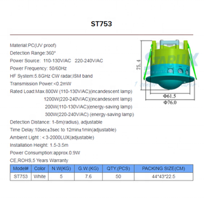 Sensor de <span class=keywords><strong>Microondas</strong></span> ST753, <span class=keywords><strong>Detector</strong></span> de <span class=keywords><strong>Movimiento</strong></span> Humano por <span class=keywords><strong>Microondas</strong></span> e Interruptor Inteligente para Luz - Product Image 3