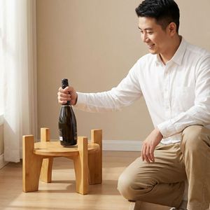 Bamboo Round Wine <b>Bottle</b> Stand Convertible <b>Storage</b> <b>Rack</b> For Display And Seating Modern Solid Wood Design - Product Image 4