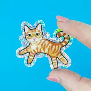 탑 빛나는 반짝 UV 저항 귀여운 타일 동기 부여 반짝이 스티커 방수 카와이 장식 만화 고양이 플래너 데칼