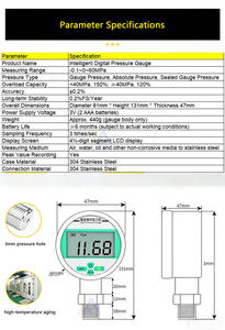 Manomètre numérique intelligent 0,1-100 MPa, manomètre et vacuomètre en acier inoxydable, cadran de 60/80 mm, haute précision, vacuomètre numérique - Product Image 3
