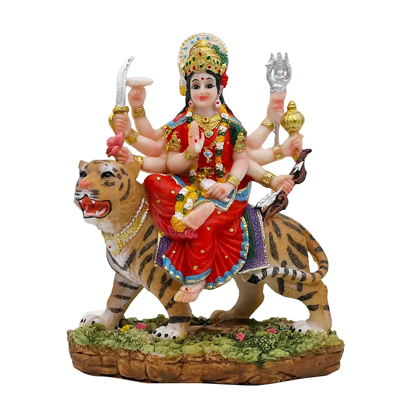 Statue de la déesse indienne Durga assise sur une voiture de tigre, statue de la déesse indienne Durga par le fabricant, vente en gros