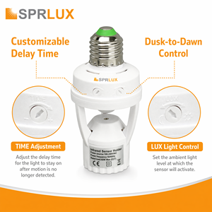 Soporte de Lámpara con Sensor de Movimiento Infrarrojo para Plástico, con Interruptor <span class=keywords><strong>E27</strong></span>, Color Blanco, Certificado CE, 2 Años de Garantía, Alta Calidad - Product Image 5
