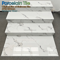 Carrelage d'escalier en porcelaine de la série blanche, antidérapant, marche et contremarche, bord arrondi, tailles personnalisables, aspect marbre de luxe