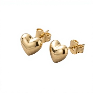 Heart <b>Stud</b> Earrings Yellow Gold Plated Classic Style Everyday Wear Unisex Jewelry - Product Image 1