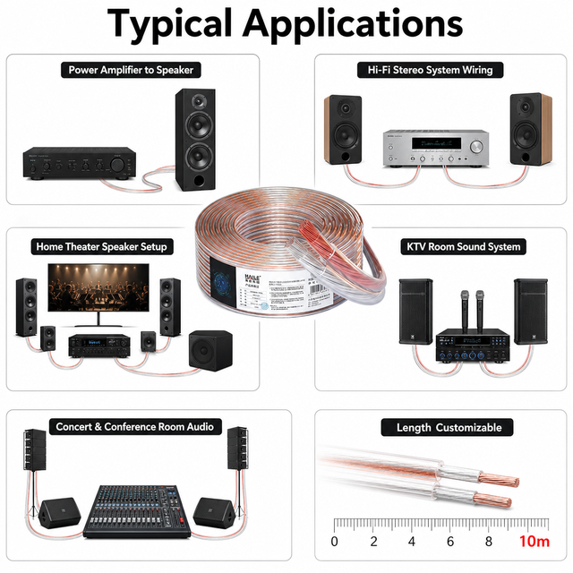 Hi-Fi Speaker Audio Cable, Enhanced Shielded Anti-Interference Pure Copper 100-Core Loudspeaker Wire, Customizable Length