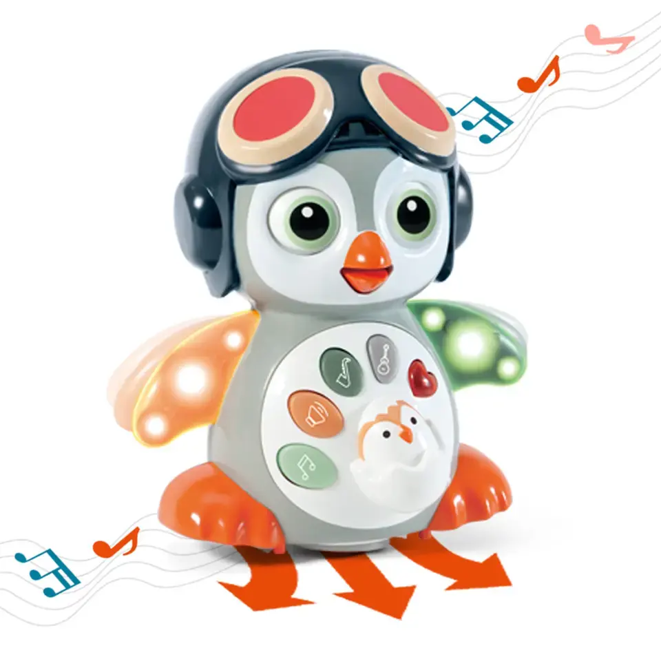 6 महीने के बच्चे संवेदी खिलौने रोशनी और संगीत के साथ पेंगुइन को रोकिंग करते हैं