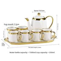 Ensemble de tasses à café en céramique avec bordure dorée de luxe, glaçure colorée, soucoupe en porcelaine, tasse à thé en céramique, cafetière en céramique avec plateau