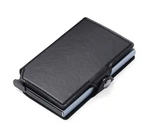 RFID Blocking Large Capacity Mens Slim Purse Leather Wallet With Aluminum ally for holding credit card