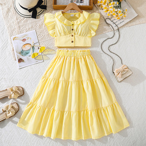 Abbigliamento <span class=keywords><strong>Donna</strong></span> e Bambina Primavera Estate 2026 Nuova Giacca Casual a Righe con Maniche Volanti Traspirante <span class=keywords><strong>per</strong></span> Ragazze 7-9 Anni - Product Image 1