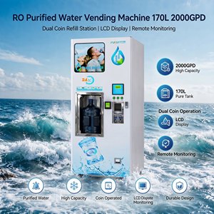 Distributeur d'eau purifiée par osmose inverse 170L 2000GPD avec double station de recharge à monnayeur, écran LCD et surveillance à distance - Product Image 1