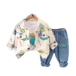 Nouveau arrivé enfant bébé vêtements décontracté garçons vêtements 3 pièces ensemble avec veste, t-shirt à manches longues et pantalon de survêtement pour l'hiver