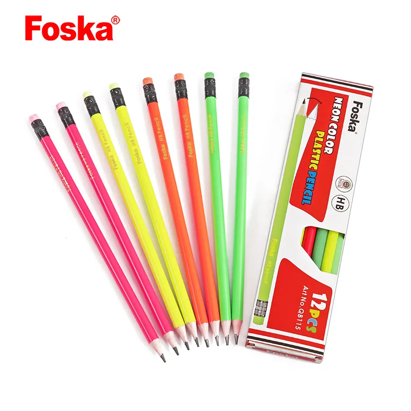 Foska pensil HB fleksibel bahan plastik, pensil warna Neon ramah lingkungan 7 "untuk kantor sekolah