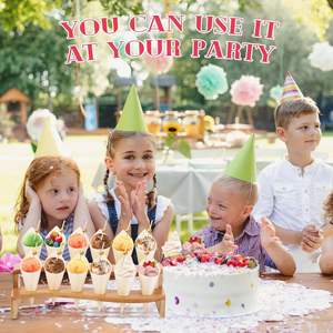 Support de support de cônes à 12 trous présentoir de cône de crème glacée en bambou avec 100 cônes de bois jetables 100 cure-dents fantaisie pour la fête - Product Image 5