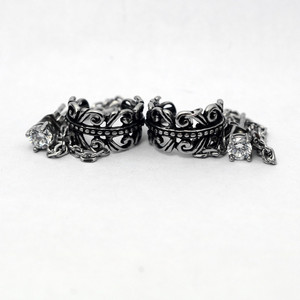 yunnique Clip-on <b>Earrings</b> Titanium Steel <b>Black</b> White Zircon <b>Studs</b> Geometric Design Fashion Ear Clips For Women - Product Image 4