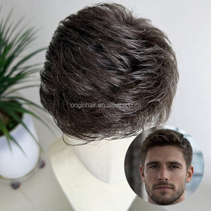 Topper per <span class=keywords><strong>Capelli</strong></span> da <span class=keywords><strong>Uomo</strong></span> in PU Ultra Sottile di Alta Qualità con <span class=keywords><strong>Capelli</strong></span> Umani # Sistema di Sostituzione <span class=keywords><strong>Capelli</strong></span> con 220 Colori Marroni e Bianchi, Unità Toupet - Product Image 1