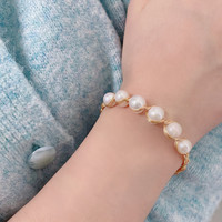 Bracelet en perles d'eau douce naturelles blanches à haute brillance, plaqué or 14 carats, réglable, bijoux pour femmes