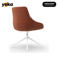 Fauteuil lounge moderne nordique en tissu, orange chaud, rembourré, avec base pivotante à 4 pieds, pour réception, salle de réunion, hall d'hôtel